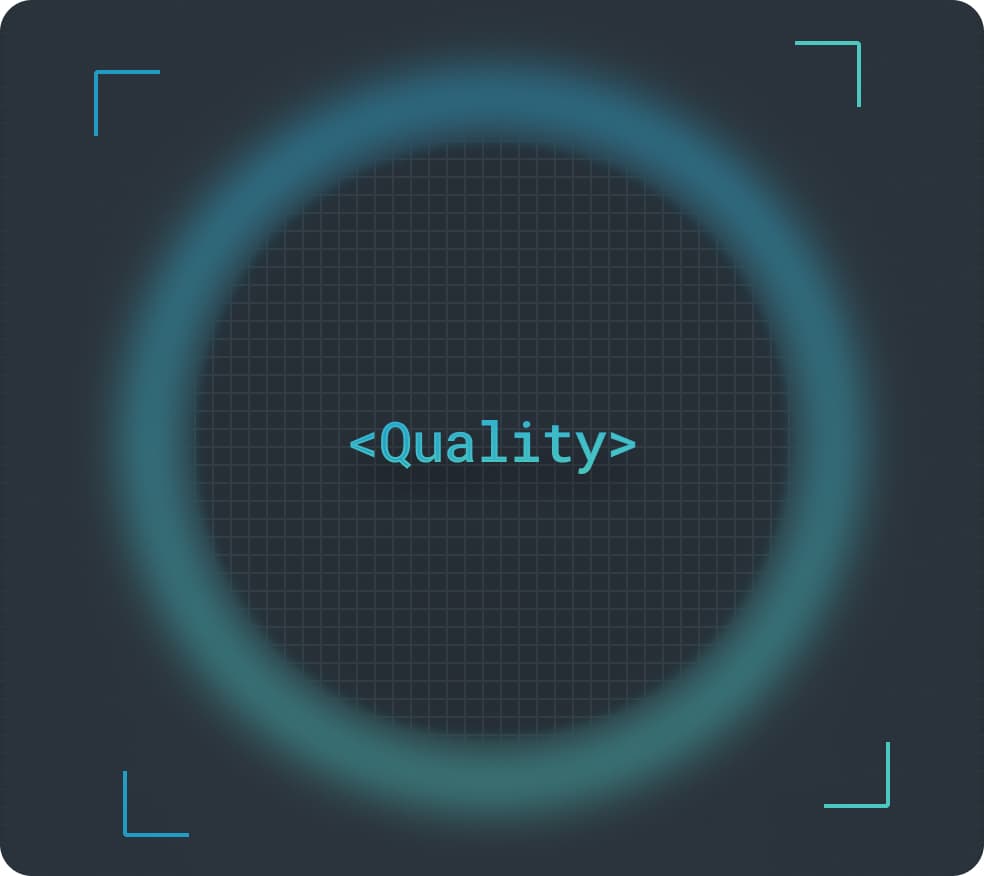 a blue circle with the word quality in the middle