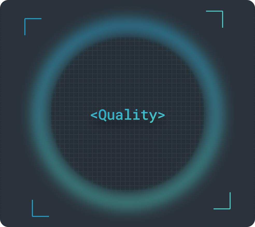 a blue circle with the word quality in the middle