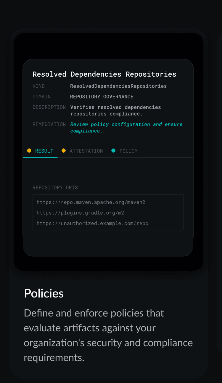 Policies view showing repository governance policy with compliance results