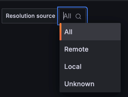The new Resolution Source filter on the Dependencies and JVM Dependencies dashboards