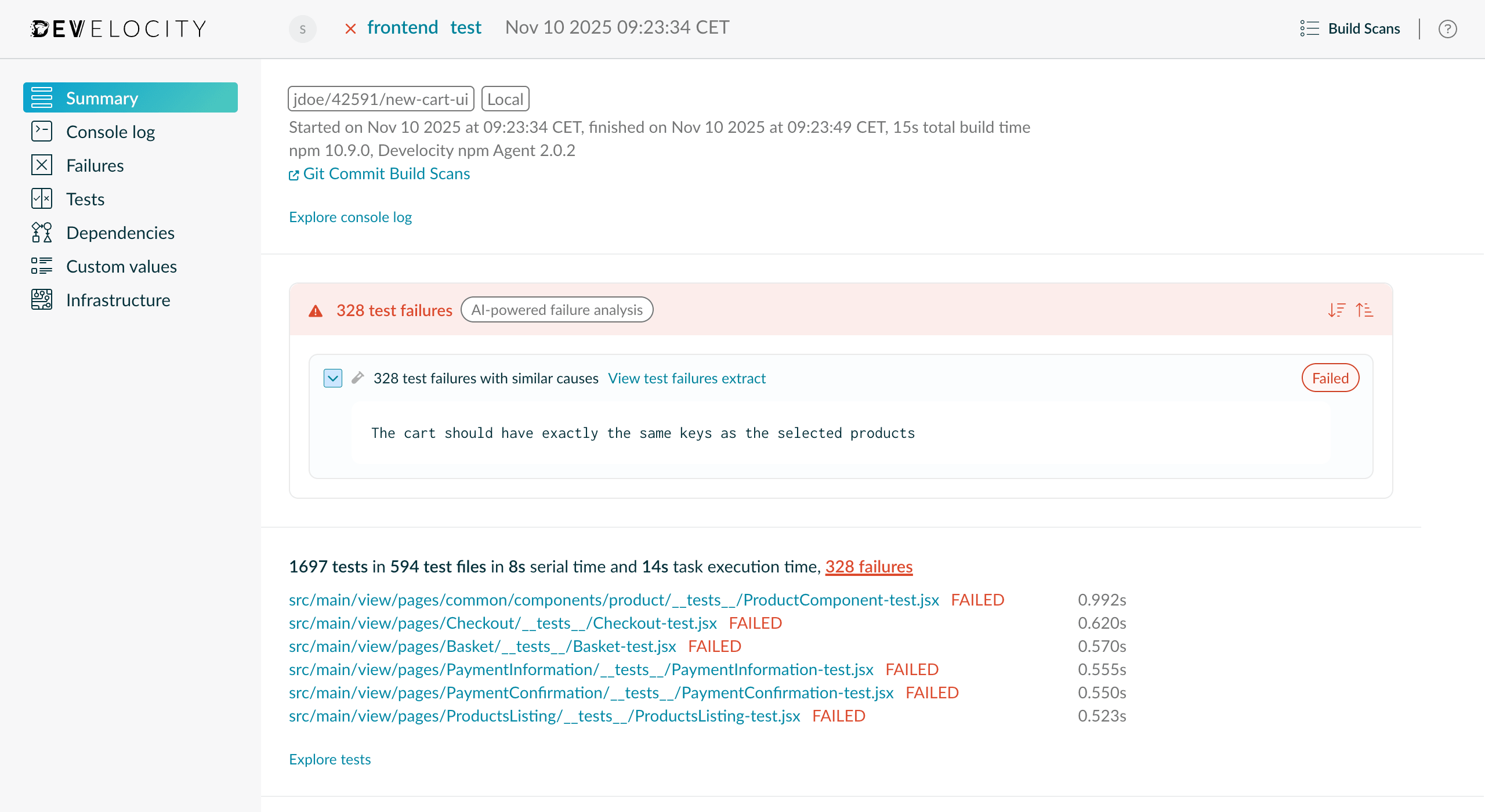 AI-powered Build and Test Failure Grouping in Build Scan for npm