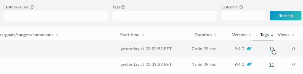 Clickable tags in an expandable tags list