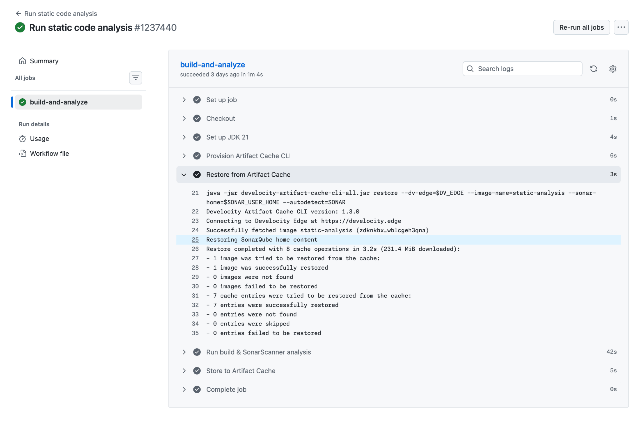 Download of SonarQube dependencies from Artifact Cache in a GitHub Actions workflow.