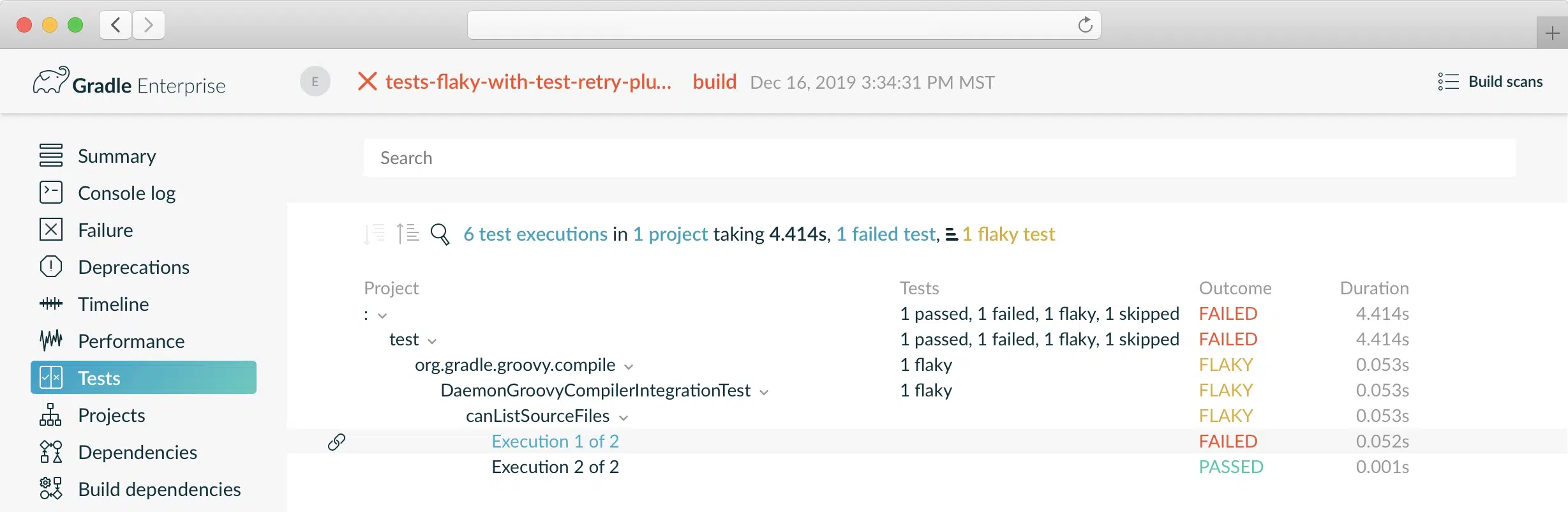 Build scan with flaky test