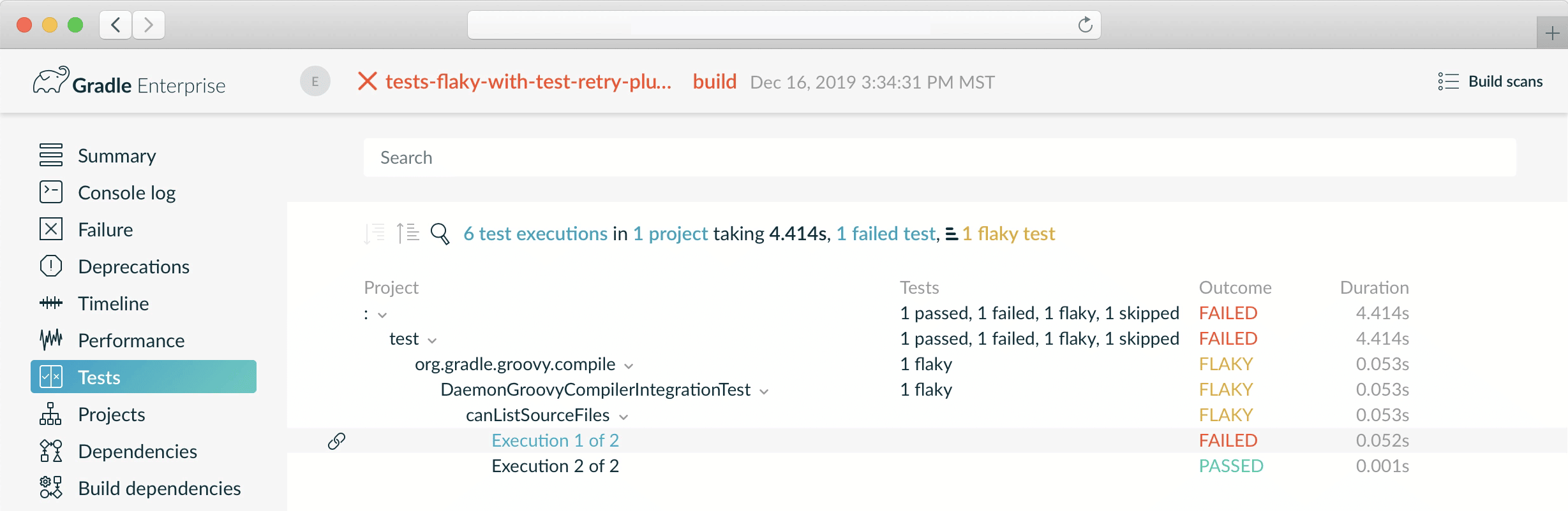 Build Scan with flaky test